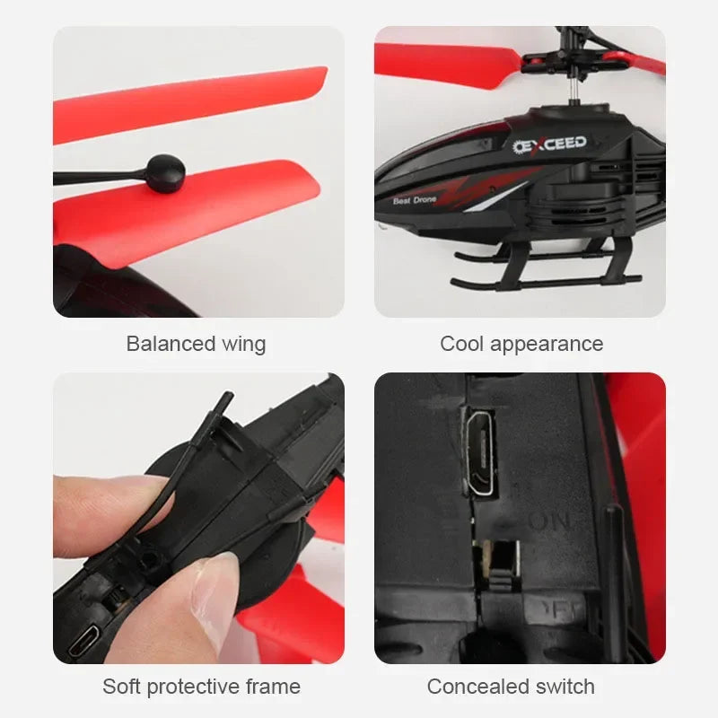 Avión de Control remoto resistente a choques, helicóptero de inducción, Dron suspendido de modo Dual, juguete con iluminación